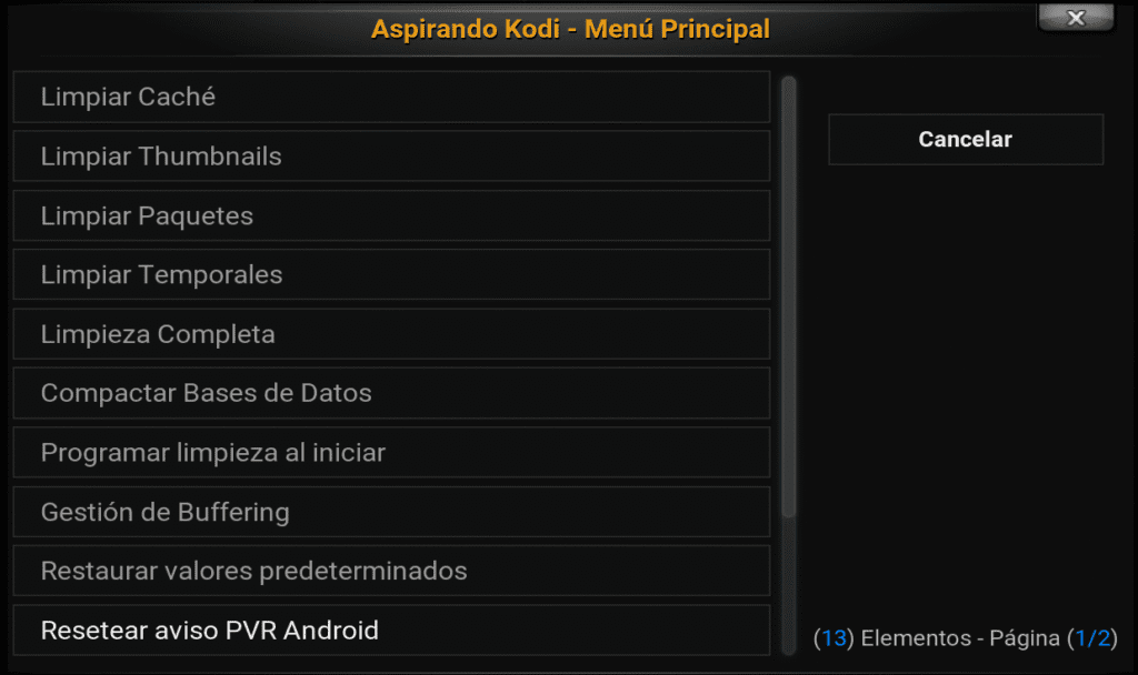 Menú principal