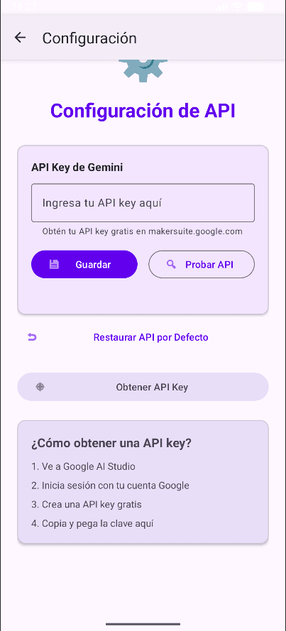 configuración de la aplicación y la APIKEY
