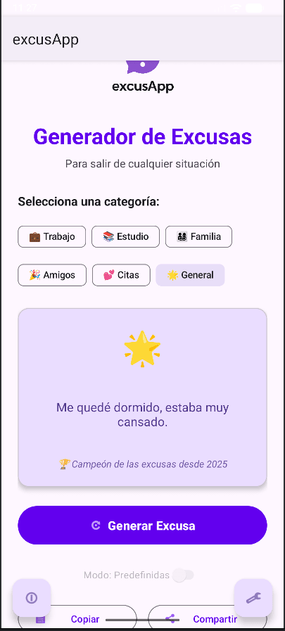 Pantalla principal excusApp