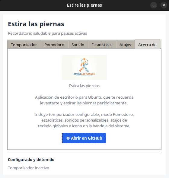 Interfaz de la aplicación para tomar descansos